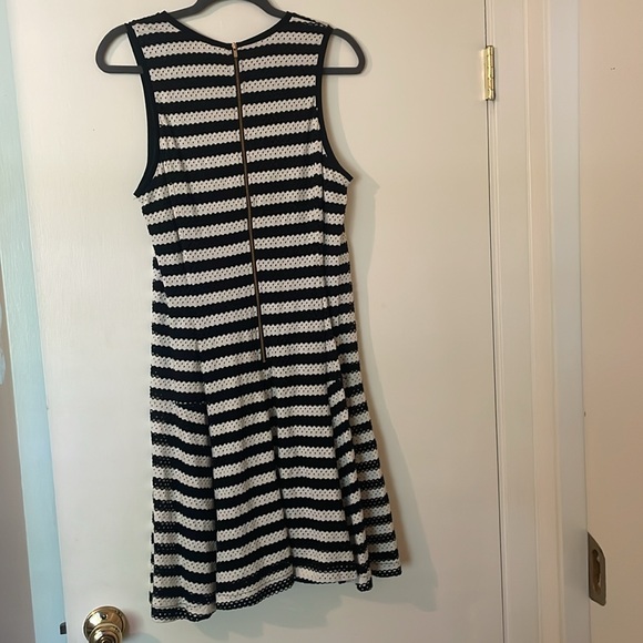 Banana Republic size 12 black and white striped fit and flare dress. - Picture 3 of 8